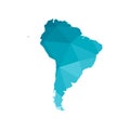 Vector modern illustration with simplified map of South America continent. Blue gradient colors, low poly triangular silhouettes Royalty Free Stock Photo