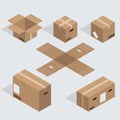 Vector modern isometric cardboard icons set