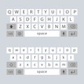 Vector modern keyboard of smartphone, alphabet buttons.