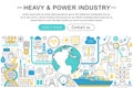 Vector modern line flat design Heavy and power industry concept. Heavy power industry icons Website Header, app design Royalty Free Stock Photo