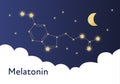 Vector modern melatonin treatment banner template. Blue gradient night sky illustration with molecula structure in constellation