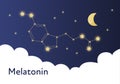 Vector modern melatonin treatment banner template. Blue gradient night sky illustration with molecula structure in constellation Royalty Free Stock Photo