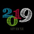 Vector modern minimalistic Happy new year card for 2019 with main big numbers - dark version Royalty Free Stock Photo