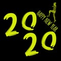 Vector modern minimalistic Happy new year card for 2020 with main big numbers and a runner - dark version with yellow letters Royalty Free Stock Photo