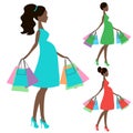 Vector of modern pregnant mommy e, online store, logo, silhouette, sale icon on white background,