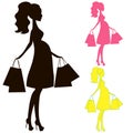 Vector modern pregnant mommy, the woman does the shopping online store, logo, silhouette, stylized symbol of mother's