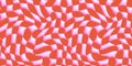 Vector Modern Psychedelic Checkerboard Seamless Pattern in 3D Render Style. Y2k Texture with Swirl Groovy Waves