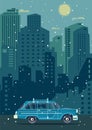 Vector modern retro car. Tourism flat design.Travel by car.