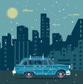 Vector modern retro car. Tourism flat design.Travel by car.