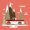 Vector modern retro pick up. Tourism design.Travel by car.