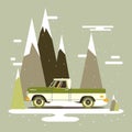 Vector modern retro pick up. Tourism trend design.Travel by car.