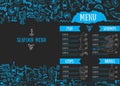 Vector modern seafood menu design. Hand drawn seafood menu. Royalty Free Stock Photo