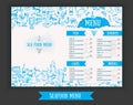 Vector modern seafood menu design. Hand drawn seafood menu. Great for seafood menu flyer, card, seafood menu business Royalty Free Stock Photo