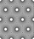 Vector modern seamless sacred geometry pattern hexagon, black and white abstract Royalty Free Stock Photo