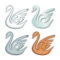 Vector modern set of volumetric swan. Royalty Free Stock Photo