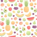 Vector modern simple fruit seamless pattern. Irregular composition of color ripe multifruit isolated on white background. Design Royalty Free Stock Photo