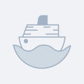 Vector modern soft icon of an ocean cruise ship in the water. It represents a concept of travelling, trip, cruise, journey. Also