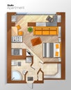 Vector modern studio apartment top view illustration