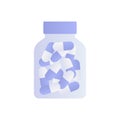 Vector modern style bottle of pill symbol. Blue gradient bottle of pills isolated on white background. Design element for banner, Royalty Free Stock Photo