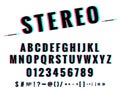 Vector modern stylized Stereoscopic stereo vector letters and numbers, colorful glitch alphabet