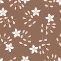 Vector Modern Tangled Folklore Floral on Brown pattern background. Perfect for fabric, scrapbooking and interior design