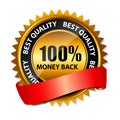 Vector 100% money back gold sign, label template