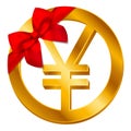 Vector money Japanese yen sign Yen coin icon with red bow, ribbon Royalty Free Stock Photo