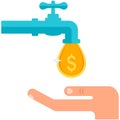 Vector money tap with faucet and coin drop flat illustration Royalty Free Stock Photo