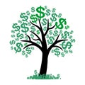 Vector money tree with dollars Royalty Free Stock Photo