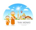 Vector Monks and novices Thailand, with in put fabric yellow mask, prevent communicable diseases on thailand