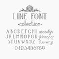 Vector mono line decorative font and numerals.