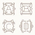 Vector mono line monograms. A, B, C, D.