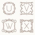 Vector mono line monograms. U, V, W, X.