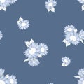 Vector Monochromatic Blue Sunflower Bouquets seamless pattern background. Perfect for fabric, scrapbooking and wallpaper