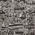 Vector monochrome auto pattern, doodle lines, black and white grunge background