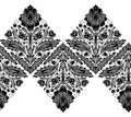 Vector monochrome festive seamless floral border. Decorative folk art frieze with lace pattern with flowers, hearts and stems with