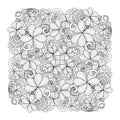 Vector Monochrome Floral Background. Hand Drawn Ornament with Decorative Clover and Coins Royalty Free Stock Photo