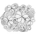 Vector Monochrome Floral Background. Hand Drawn Ornament with Decorative Clover and Coins Royalty Free Stock Photo