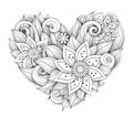 Vector Monochrome Floral Composition in Heart Shape Royalty Free Stock Photo