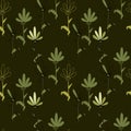 Monochrome vector floral pattern in marsh colors, low-key coloring. Doodle flowers, stylization, for design fabric, paper Royalty Free Stock Photo