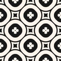 Vector monochrome floral seamless pattern. Luxury geometric background with big flower shapes, circles, squares, repeat tiles. Royalty Free Stock Photo