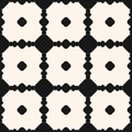 Vector monochrome geometric seamless pattern with circles, dots, square carved grid, repeat tiles. Royalty Free Stock Photo