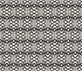 Vector monochrome geometric seamless pattern with crossing lines, grid, lattice, net, hexagons, repeat tiles. Abstract black and Royalty Free Stock Photo