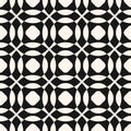 Vector monochrome geometric seamless pattern with curved shapes, circles, grid Royalty Free Stock Photo