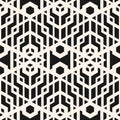 Vector monochrome geometric seamless pattern with lines, grid, lattice, hexagons, rhombuses, tiles. Abstract linear black and Royalty Free Stock Photo