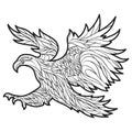 Vector monochrome hand drawn illustration of eagle. Royalty Free Stock Photo