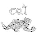 Vector monochrome hand drawn zentagle illustration of cat. Royalty Free Stock Photo