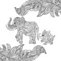 Vector monochrome hand drawn zentagle illustration of an elephant Royalty Free Stock Photo