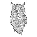 Vector monochrome hand drawn zentagle illustration of owl. Royalty Free Stock Photo