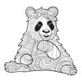 Vector monochrome hand drawn zentagle illustration of panda bear